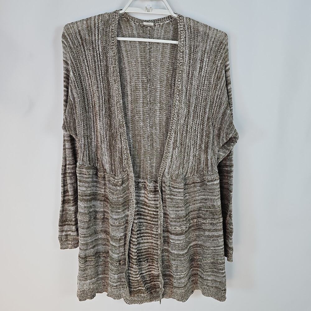 Wild Pearl Women Size Small Green Open Front Waffle Knit Cardigan Sweater/Cotton